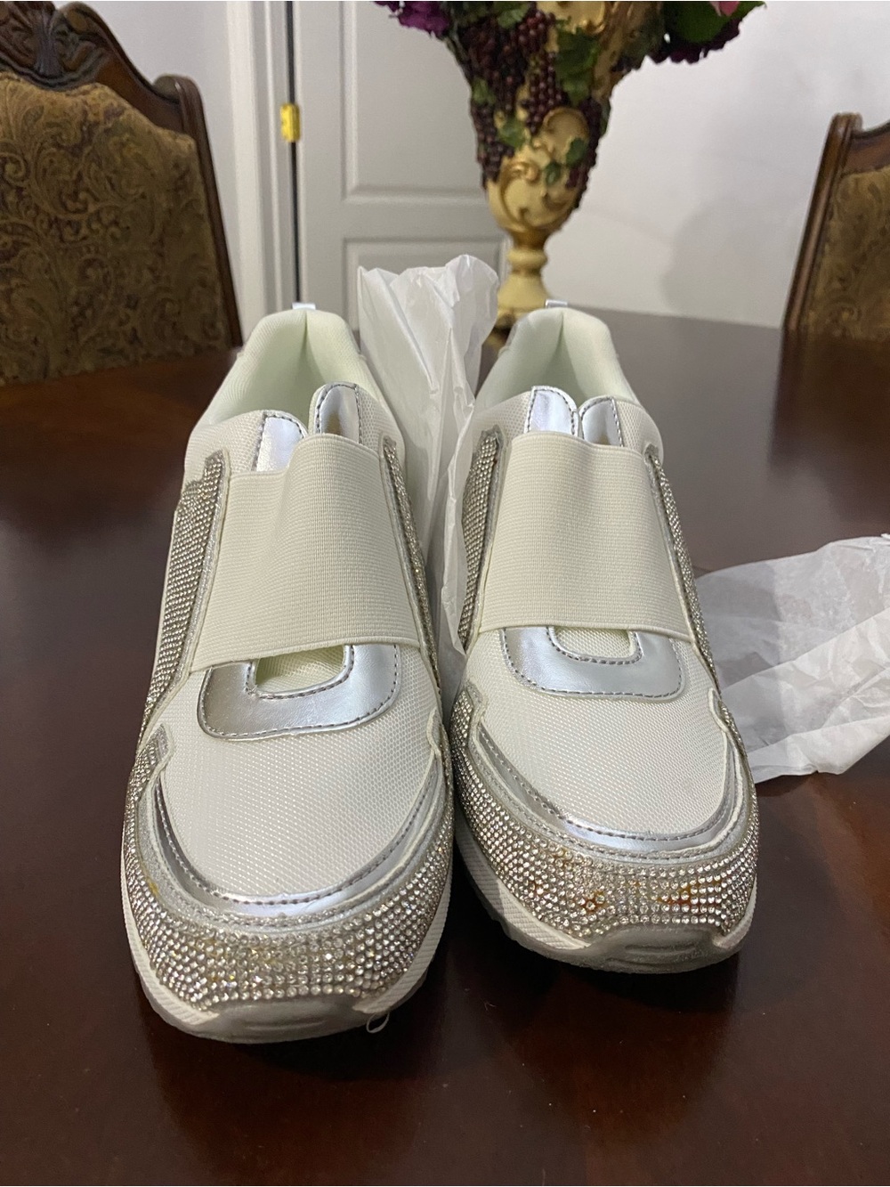 INC International Concepts White Slip-On Sneakers with Silver Accents